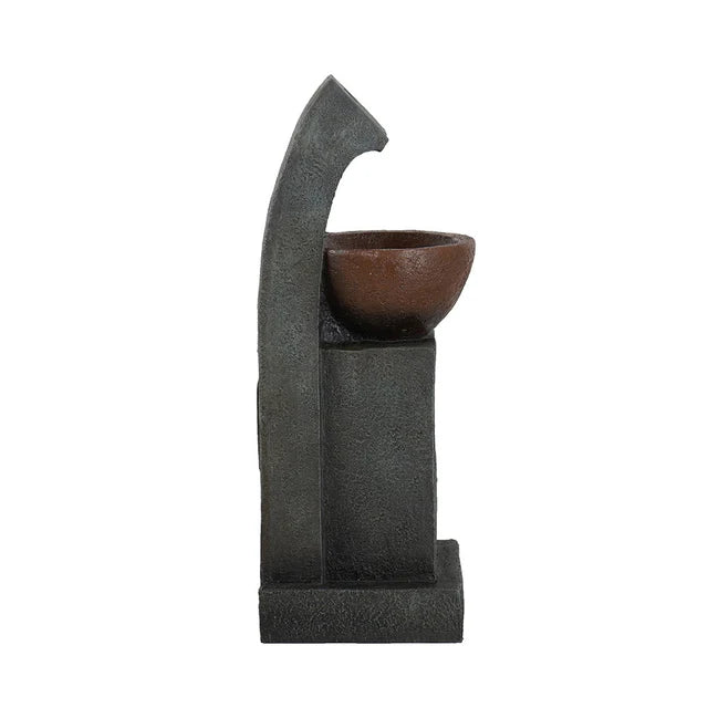 Outdoor Water Fountain with Bowl Basin, Built-In Light and Pump