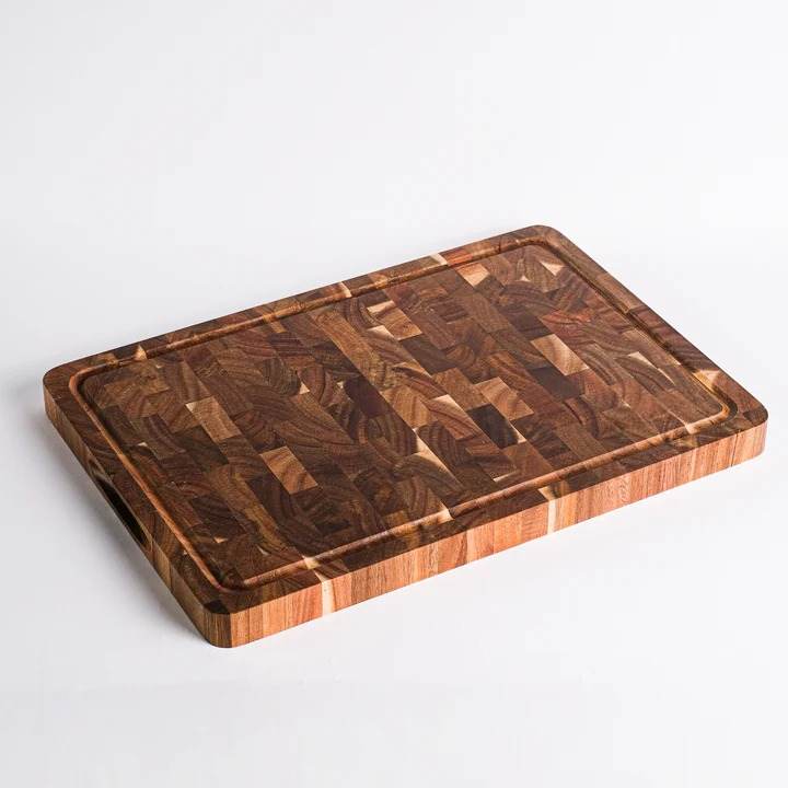 Acacia Wood End Grain Cutting Board for Kitchen with Juice Groove and Handles