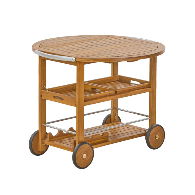 Outdoor Bar Cart with Foldable Top and Removable Serving Trays