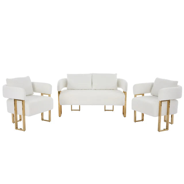 3 Piece Living Room Sofa Set with Upholstered Seating and Metal Legs