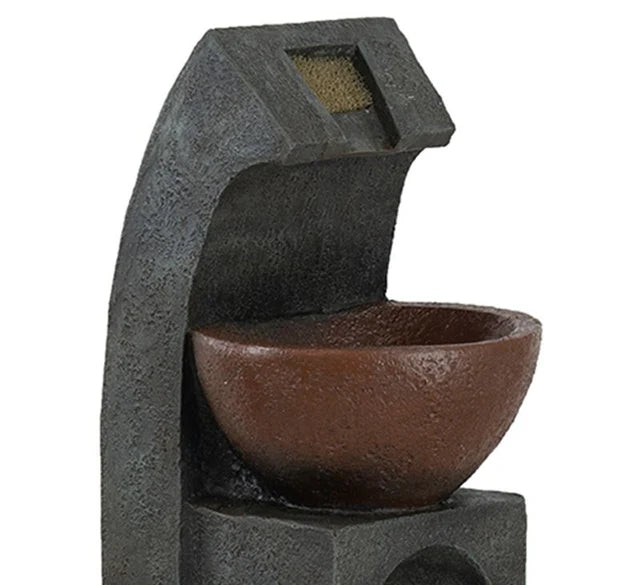 Outdoor Water Fountain with Bowl Basin, Built-In Light and Pump