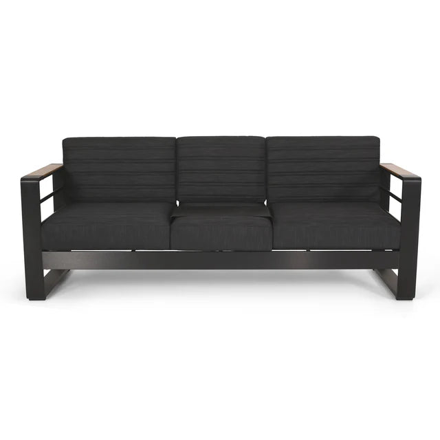 3 Seater Outdoor Sofa with Aluminum Frame and Water Resistant Cushions