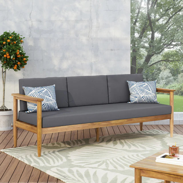 3 Seater Outdoor Sofa with Cushions and Acacia Wood Frame