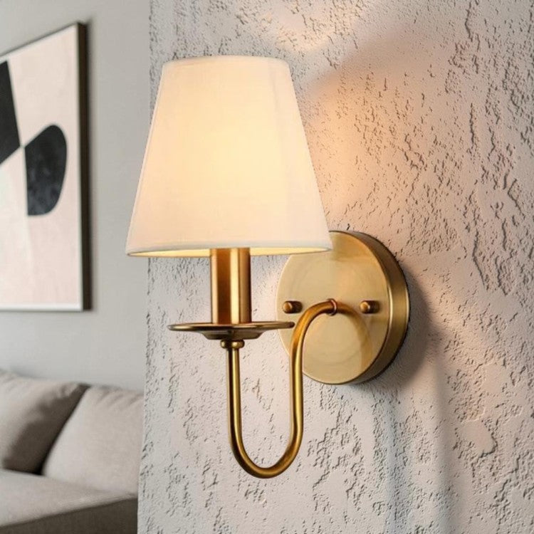 Vintage Style Wall Sconce with Curved Arm and Fabric Shade