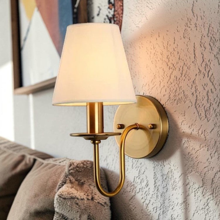 Vintage Style Wall Sconce with Curved Arm and Fabric Shade
