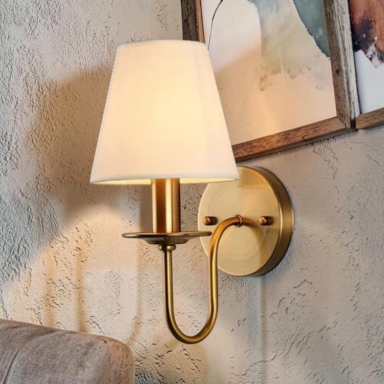 Vintage Style Wall Sconce with Curved Arm and Fabric Shade