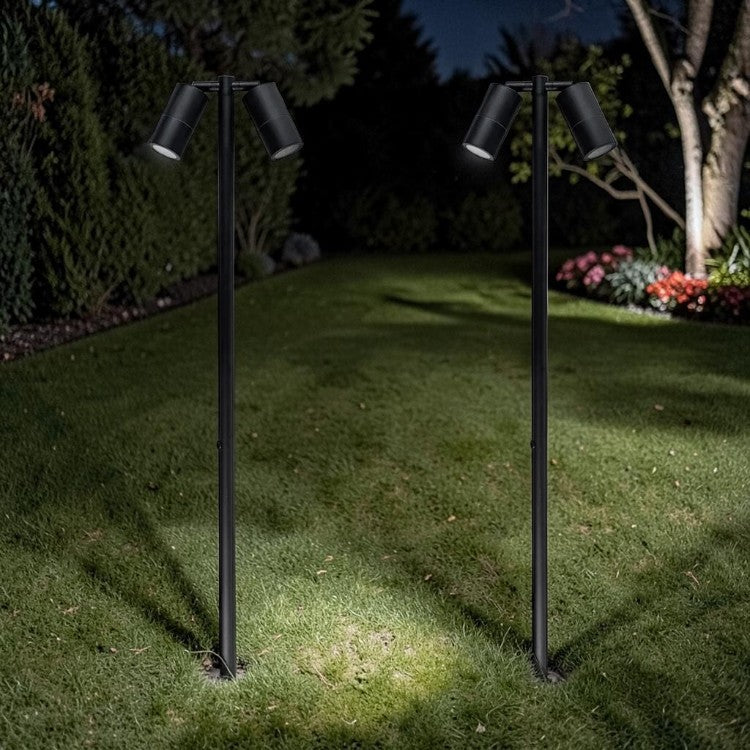 LED Outdoor Double Head, Garden Spike Light, 12V Tri Color, Adjustable Landscape Bollard