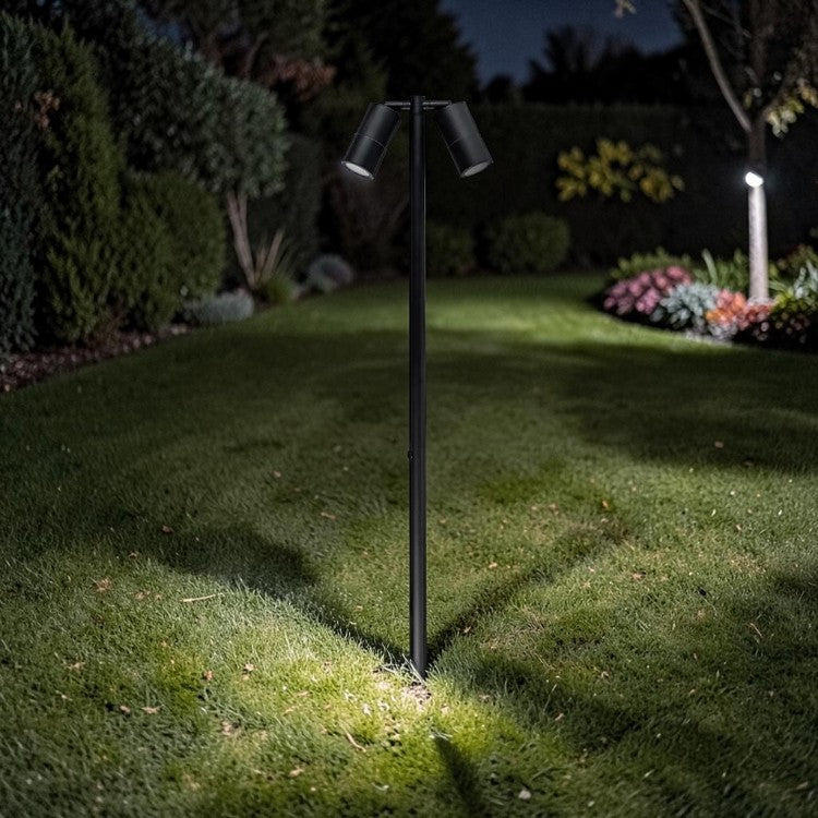 LED Outdoor Double Head, Garden Spike Light, 12V Tri Color, Adjustable Landscape Bollard