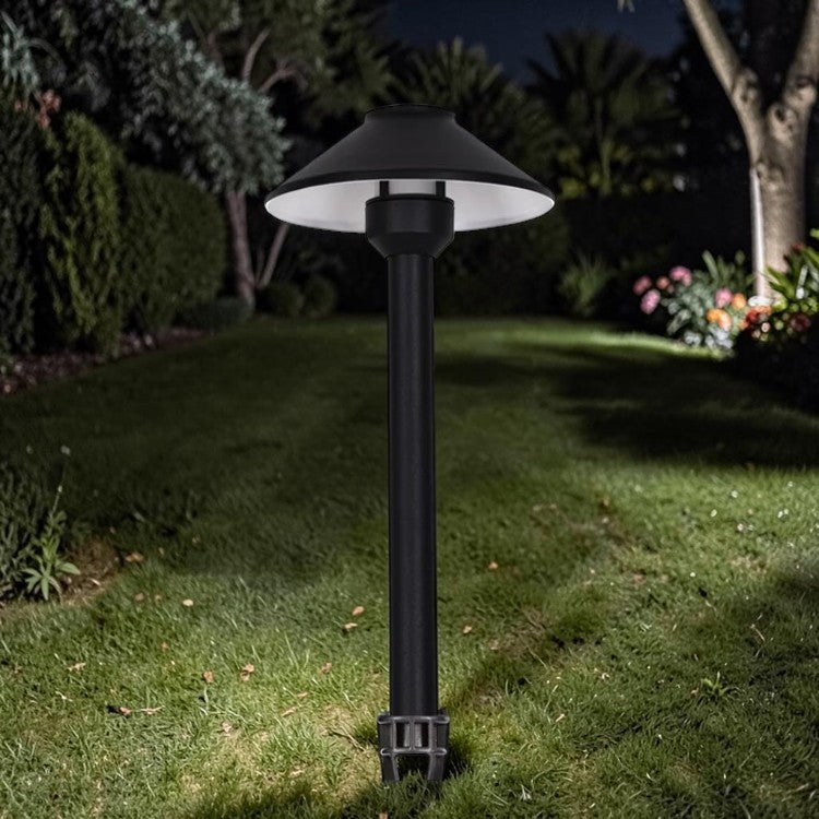 LED Outdoor Path Light with Shade, 12V Black Aluminum Landscape Spike Light
