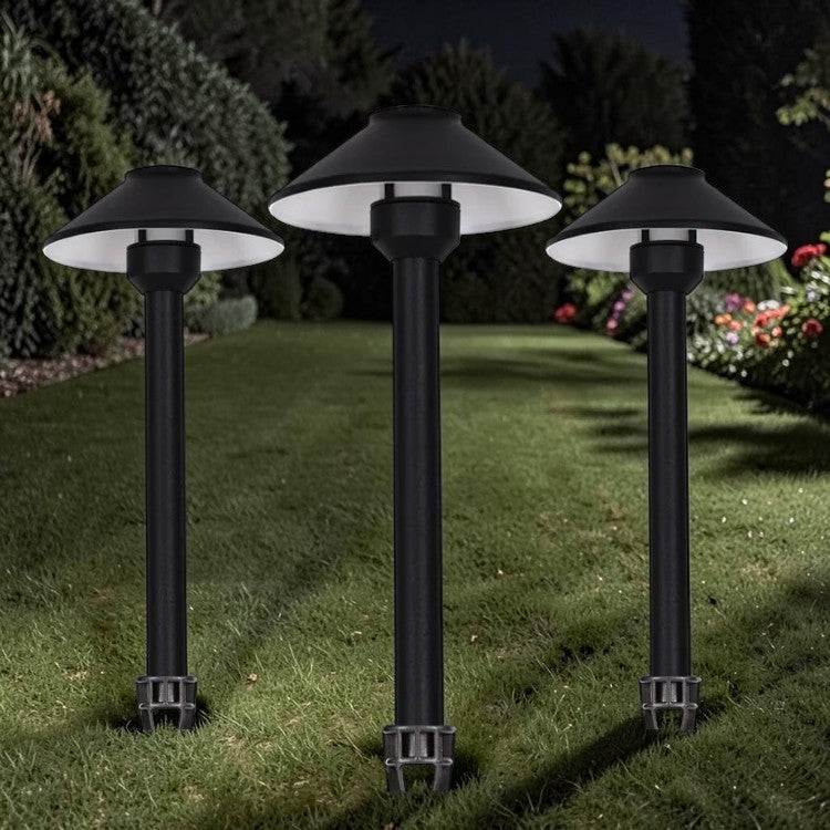 LED Outdoor Path Light with Shade, 12V Black Aluminum Landscape Spike Light