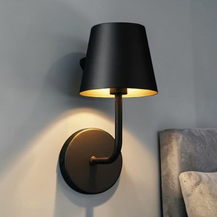 Rechargeable Wall Sconce with Fabric Shade and Matte Black Finish