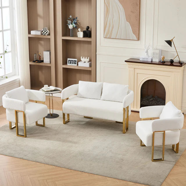 3 Piece Living Room Sofa Set with Upholstered Seating and Metal Legs