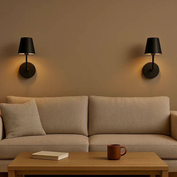 Rechargeable Wall Sconce with Fabric Shade and Matte Black Finish