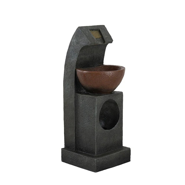 Outdoor Water Fountain with Bowl Basin, Built-In Light and Pump
