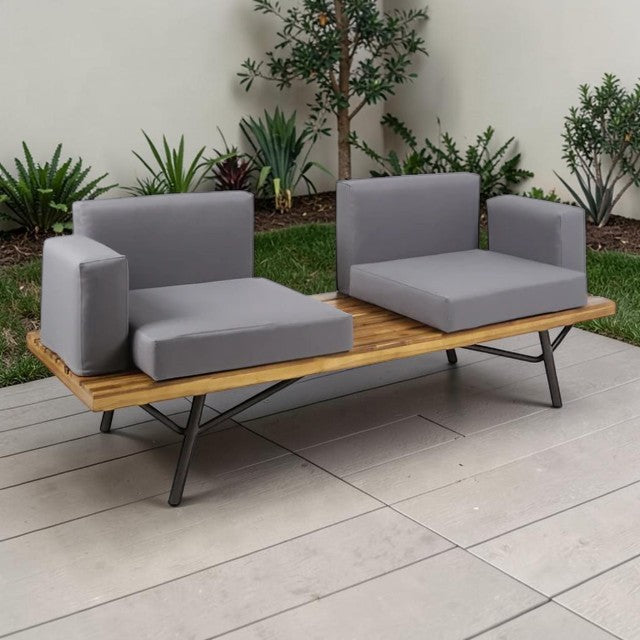 Modern Outdoor Sofa with Cushions and Wood Frame