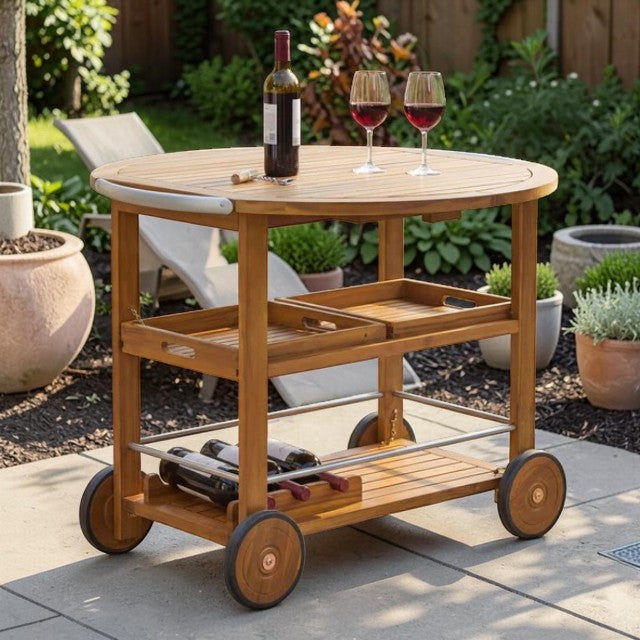 Outdoor Bar Cart with Foldable Top and Removable Serving Trays
