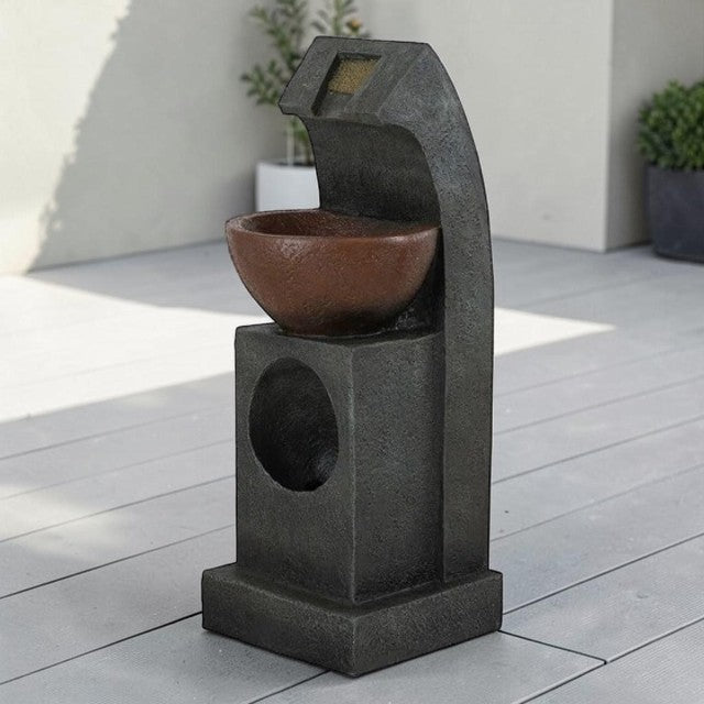 Outdoor Water Fountain with Bowl Basin, Built-In Light and Pump