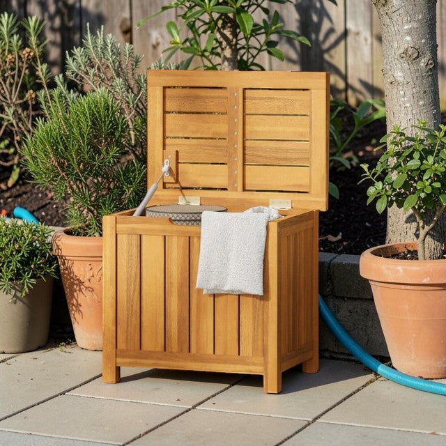 Acacia Wood Outdoor Storage Deck Box with Hinged Lid