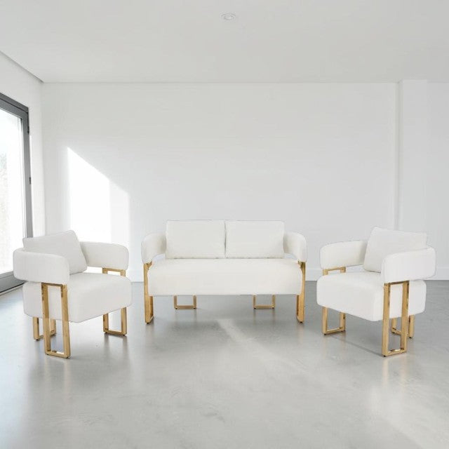 3 Piece Living Room Sofa Set with Upholstered Seating and Metal Legs