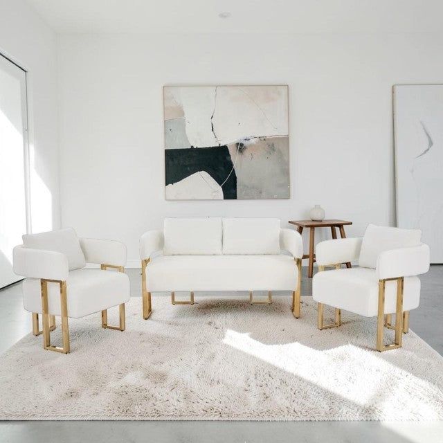3 Piece Living Room Sofa Set with Upholstered Seating and Metal Legs