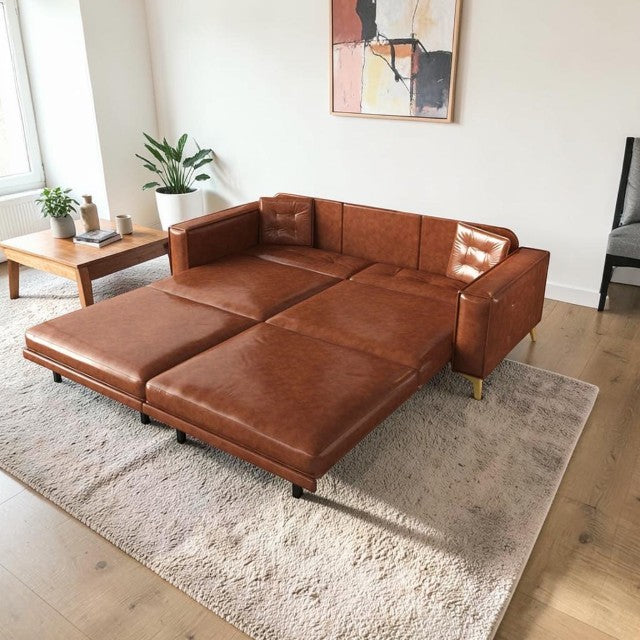 3 in 1 Convertible Sleeper Sofa with Pull Out Bed and Tufted Upholstery