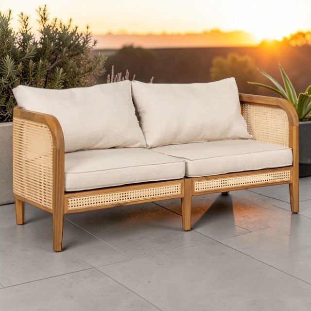 Bohemian Outdoor Sofa with Cushions and Rattan Accents