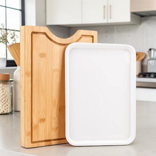 Bamboo Cutting Board with Pull-Out Tray for Kitchen Food Prep