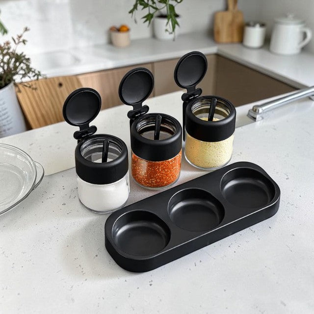 Kitchen Spice Jar Set with Lids, Spoons and Storage Tray