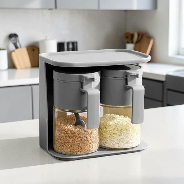 Kitchen Spice Jar Set with Holder, Spoons and Stackable Design