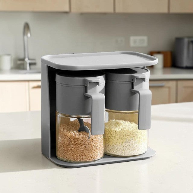 Kitchen Spice Jar Set with Holder, Spoons and Stackable Design