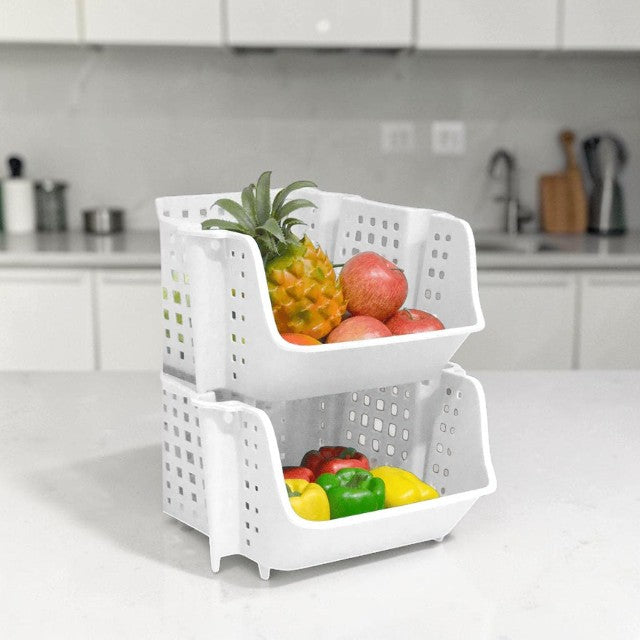 Stackable Kitchen Storage Baskets Set for Fruits and Vegetables