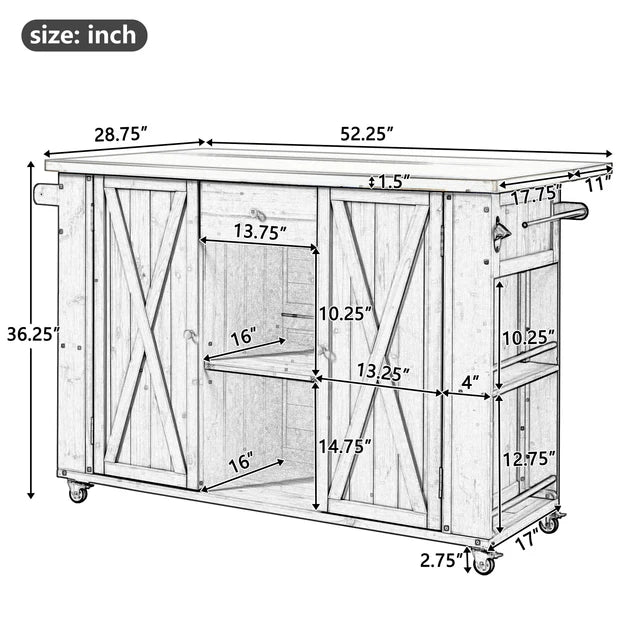 Outdoor Kitchen Island Cart with Stainless Steel Top and Storage