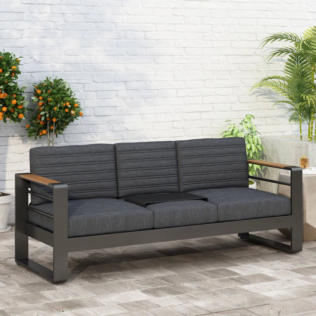 3 Seater Outdoor Sofa with Aluminum Frame and Water Resistant Cushions