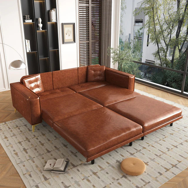 3 in 1 Convertible Sleeper Sofa with Pull Out Bed and Tufted Upholstery