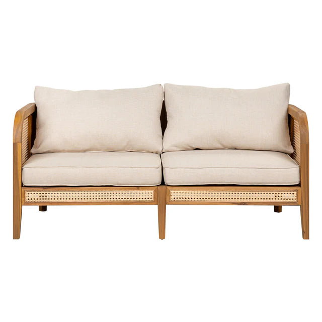 Bohemian Outdoor Sofa with Cushions and Rattan Accents