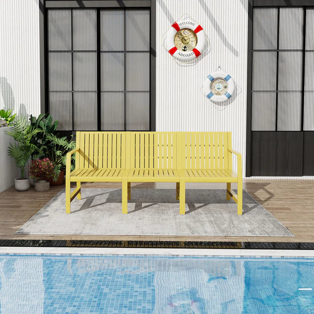 3 Seater Outdoor Sofa Bench with Armrests, Weather Resistant Design