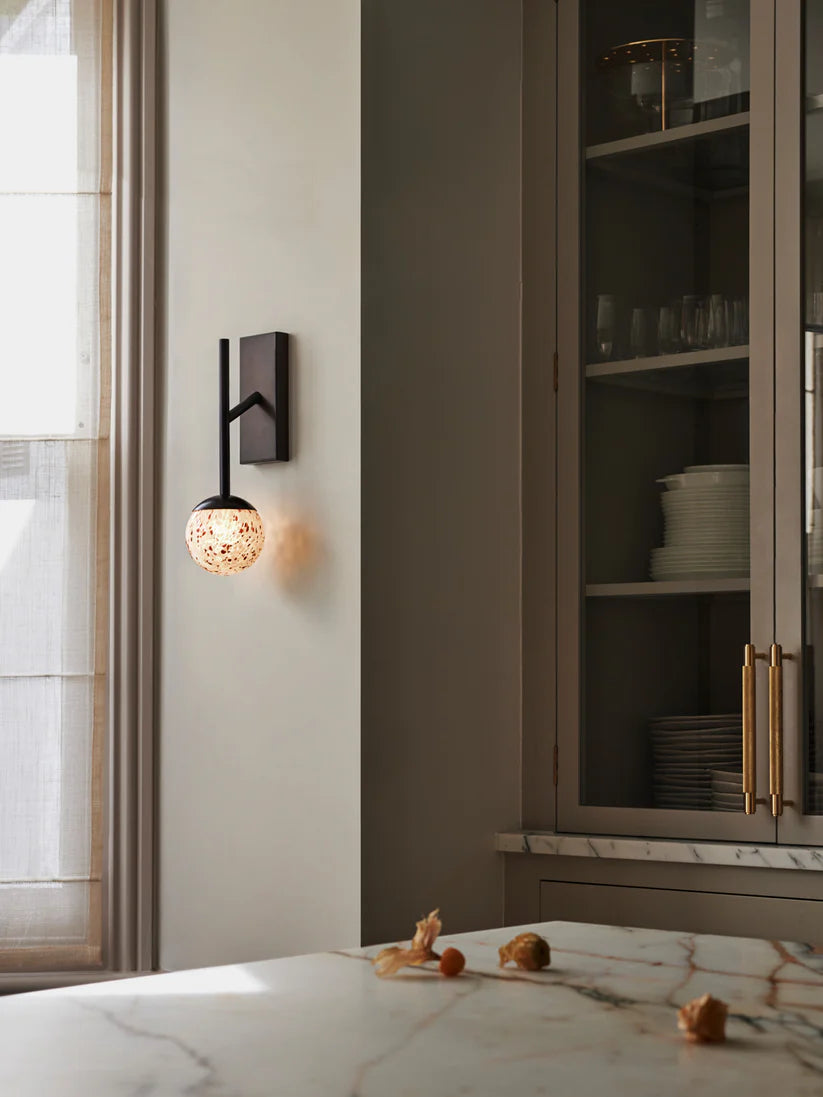 Modern Glass Globe, Wall Light with Speckled Shade
