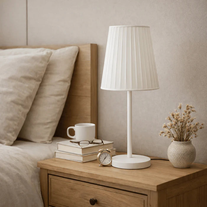 Modern White Table Lamp, Living Spaces with Fabric Shade