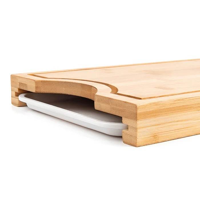 Bamboo Cutting Board with Pull-Out Tray for Kitchen Food Prep