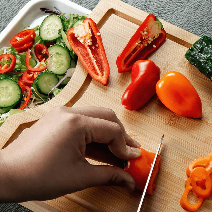 Bamboo Cutting Board with Pull-Out Tray for Kitchen Food Prep