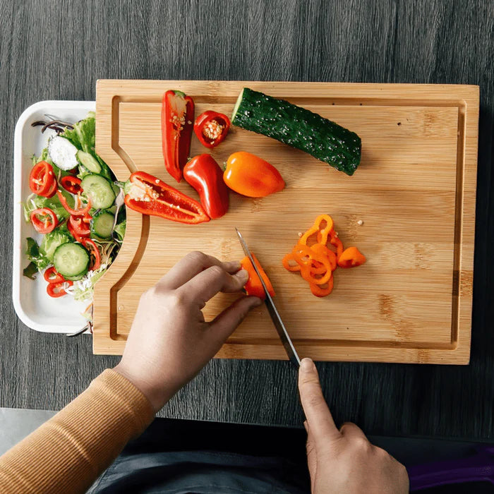 Bamboo Cutting Board with Pull-Out Tray for Kitchen Food Prep