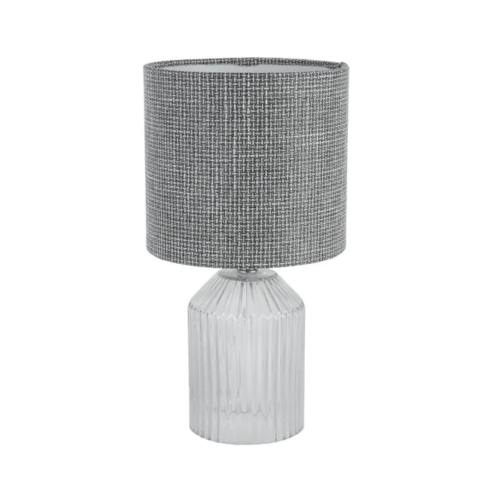 Glass Base, Table Lamp with Black Fabric Shade