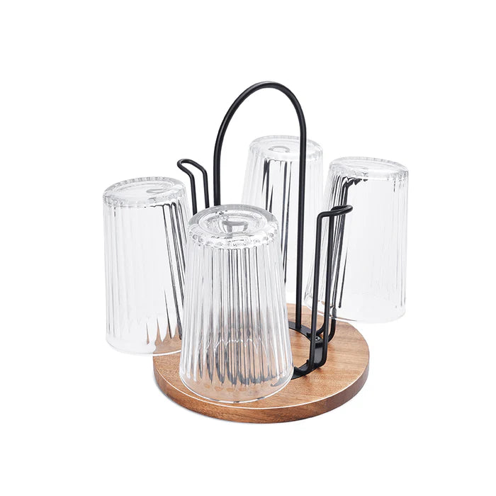 Kitchen Countertop, Cup Holder Rack with Metal Frame and Wood Base