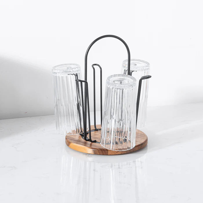 Kitchen Countertop, Cup Holder Rack with Metal Frame and Wood Base