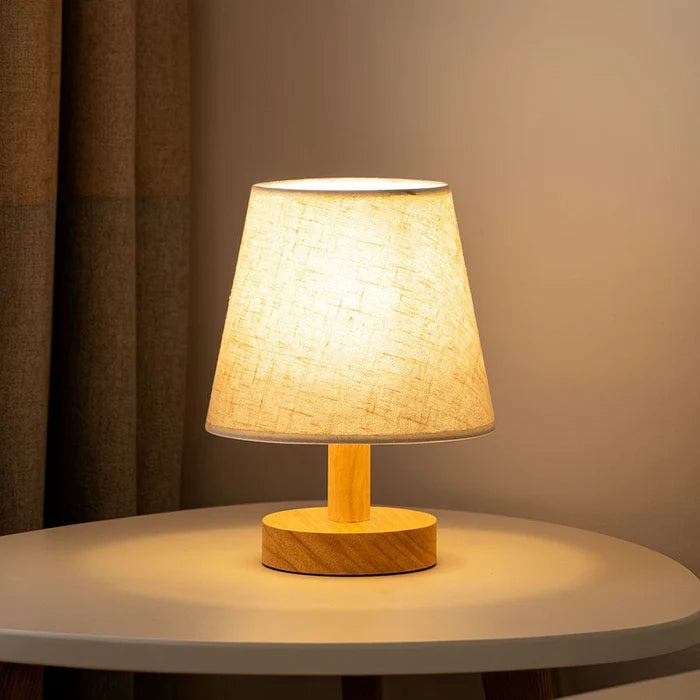 Mini Wood Base, Table Lamp for Bedside Lighting with Fabric Shade