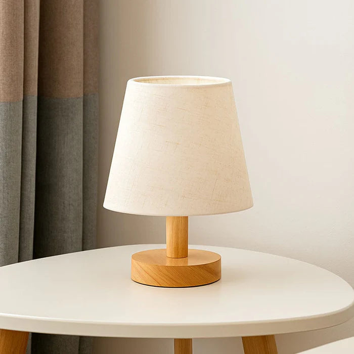 Mini Wood Base, Table Lamp for Bedside Lighting with Fabric Shade
