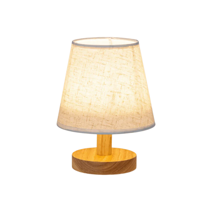 Mini Wood Base, Table Lamp for Bedside Lighting with Fabric Shade