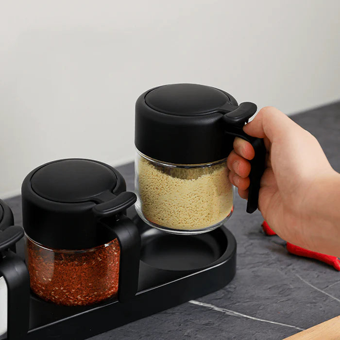 Kitchen Spice Jar Set with Lids, Spoons and Storage Tray