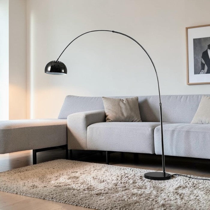 Black Arc Floor Lamp with Metal Dome Shade