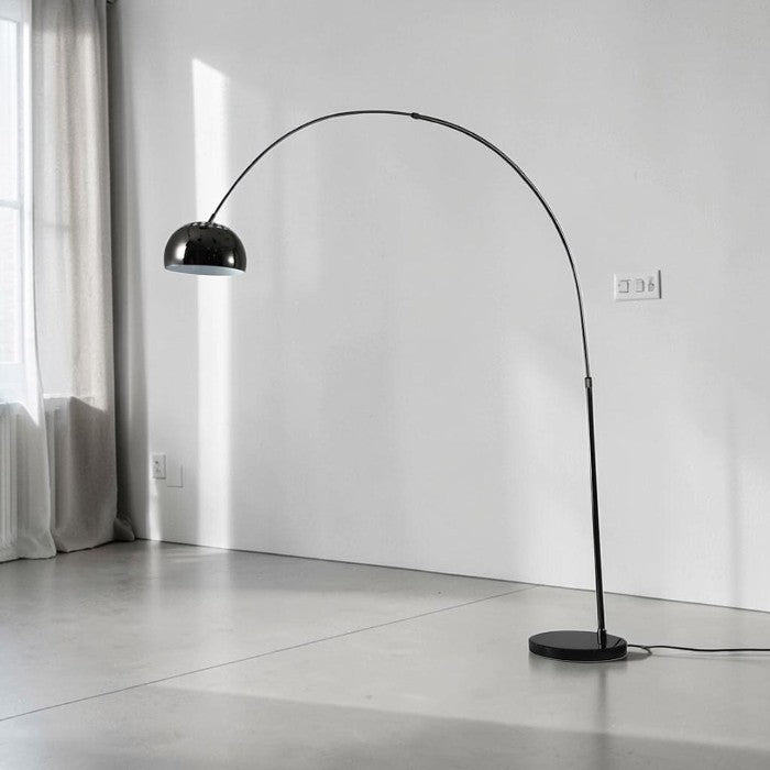 Black Arc Floor Lamp with Metal Dome Shade